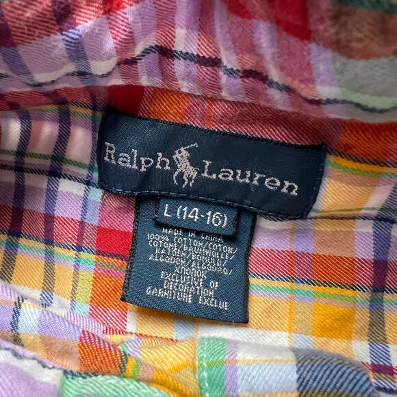 Ralph Lauren Colorful Plaid Button Down Shirt Boy's size Large 14-16 Spring - Picture 4 of 6